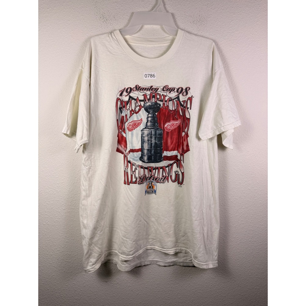 Vintage 1998 Detroit Red Wings Stanley Cup Champions T-Shirt White NHL Mens XL